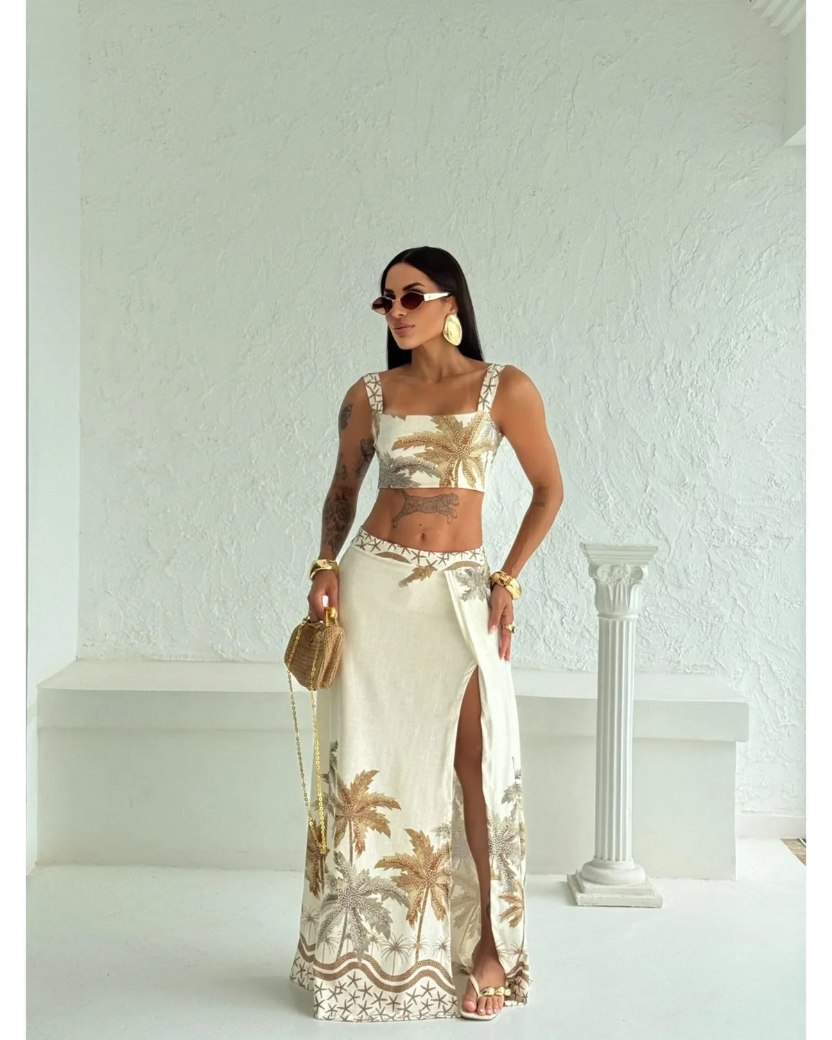 Conjunto Coqueiro (Cropped+ Saia Longa)