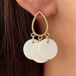 BRINCO GOTAS VAZADAS DETALHE MADREPÉROLA DOURADO AÇO 316L⭐️