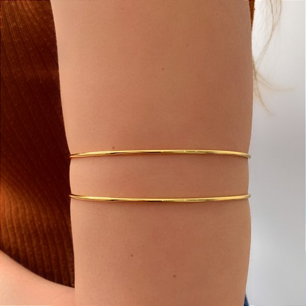 BRACELETE DOIS FIOS LISOS DOURADO AÇO 316L⭐️