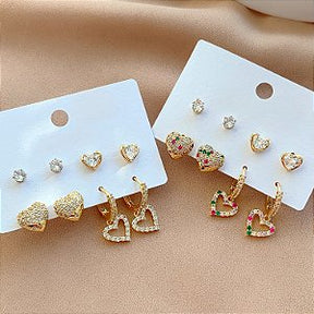 BRINCO KIT ARGOLINHAS CORAÇÕES ZIRCÔNIAS LUÍSA BIJU