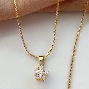 COLAR ESTRELA ZIRCÔNIA FOLHEADO A PRATA⭐️