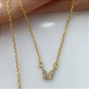 COLAR BORBOLETA ZIRCÔNIAS MINI FOLHEADO A PRATA⭐️