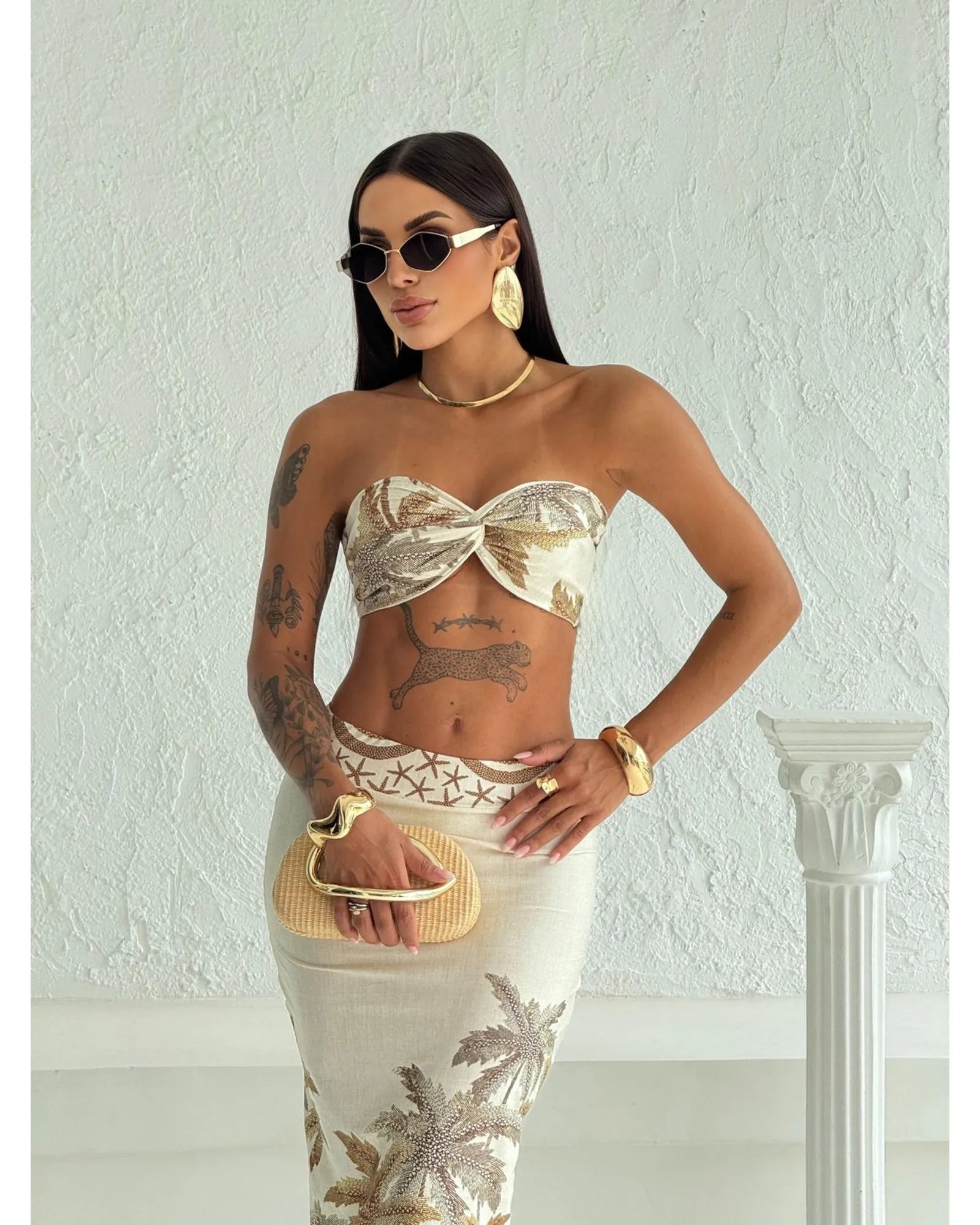 Conjunto Coqueiro (Cropped + Saia Midi)