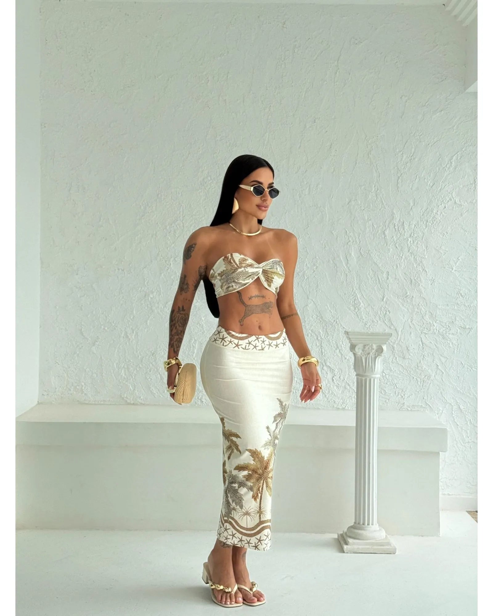 Conjunto Coqueiro (Cropped + Saia Midi)