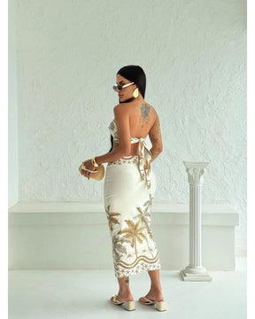 Conjunto Coqueiro (Cropped + Saia Midi)