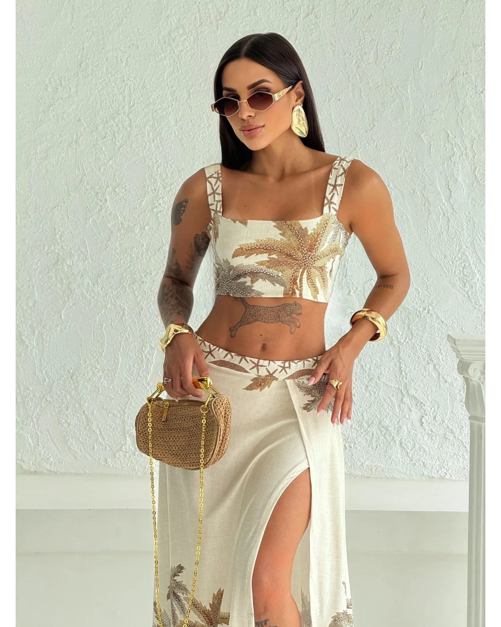 Conjunto Coqueiro (Cropped+ Saia Longa)